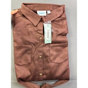 National Faux Suede Shirt Dress Brown 1X Plus NWT 24402 Belted 3/4 Sleeve